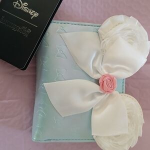 Disney LOUNGEFLY HARD TAG Blue Wallet with White Bow NWT